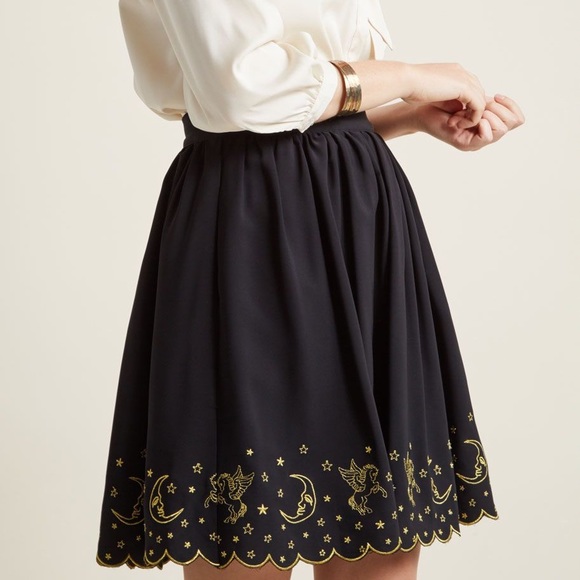 ModCloth Mystic Gold Embroidered Black Skirt - Picture 3 of 8